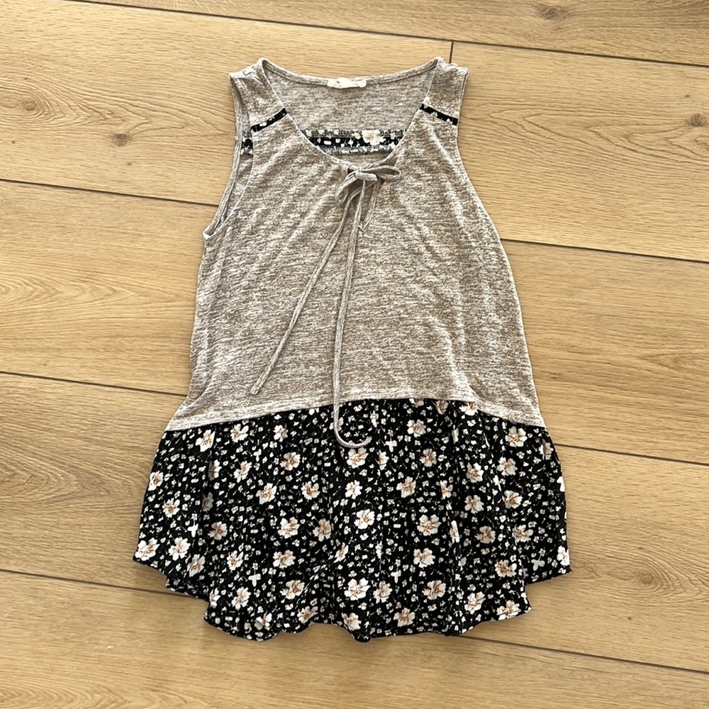 Hem and Thread Brown and Black Floral Tank